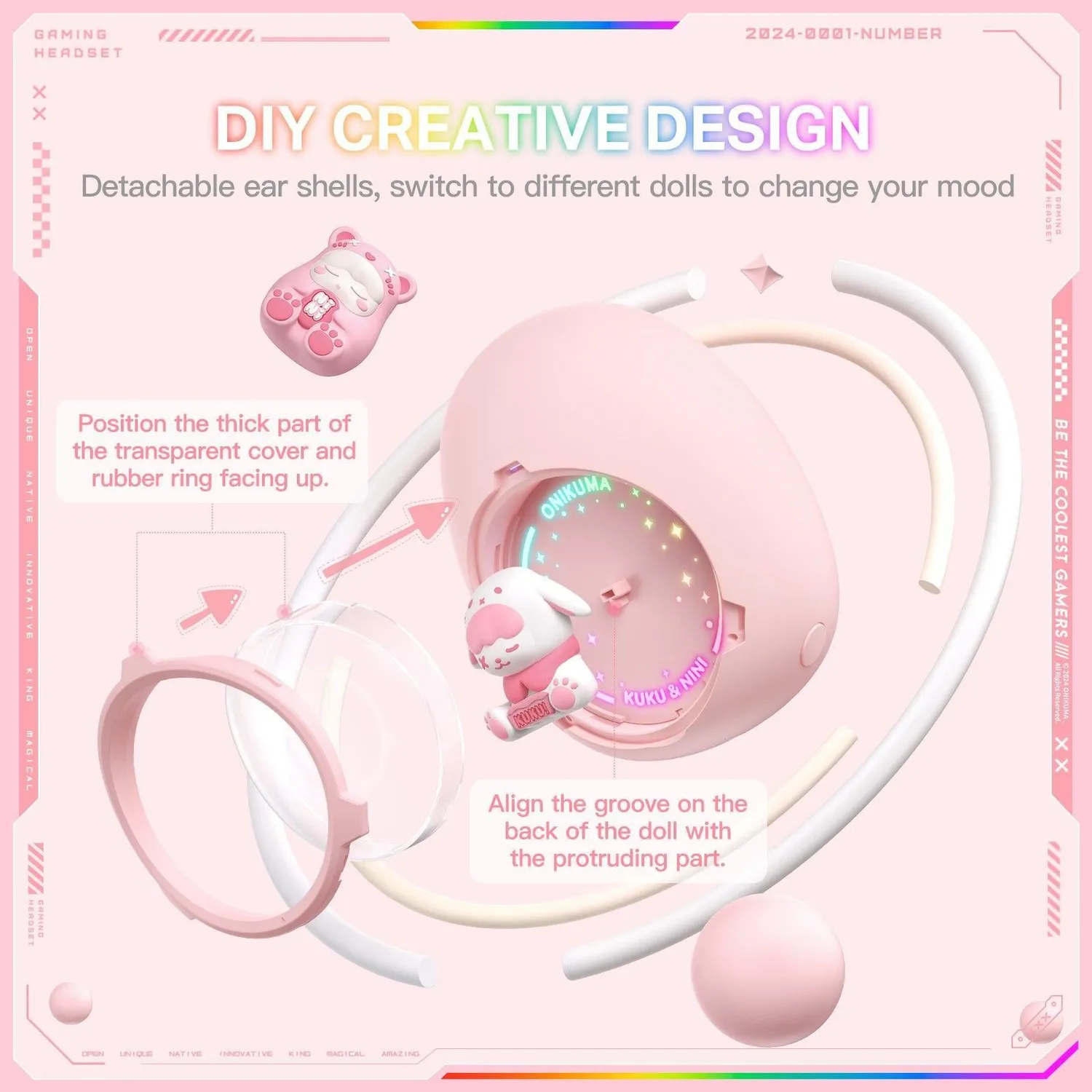 ONIKUMA T302 oordopjes roze met laadcase