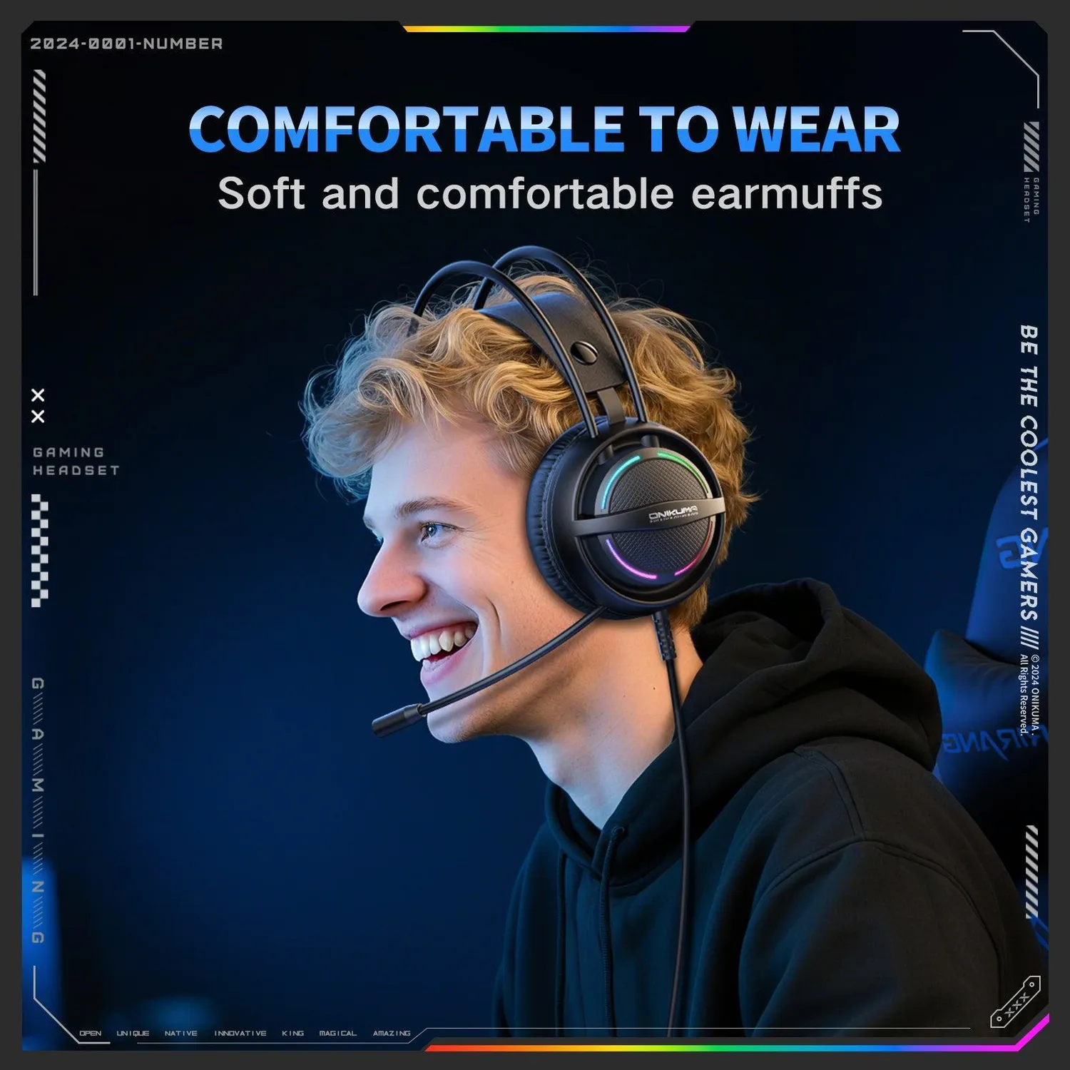 ONIKUMA X88 gaming headset zwart RGB 50mm