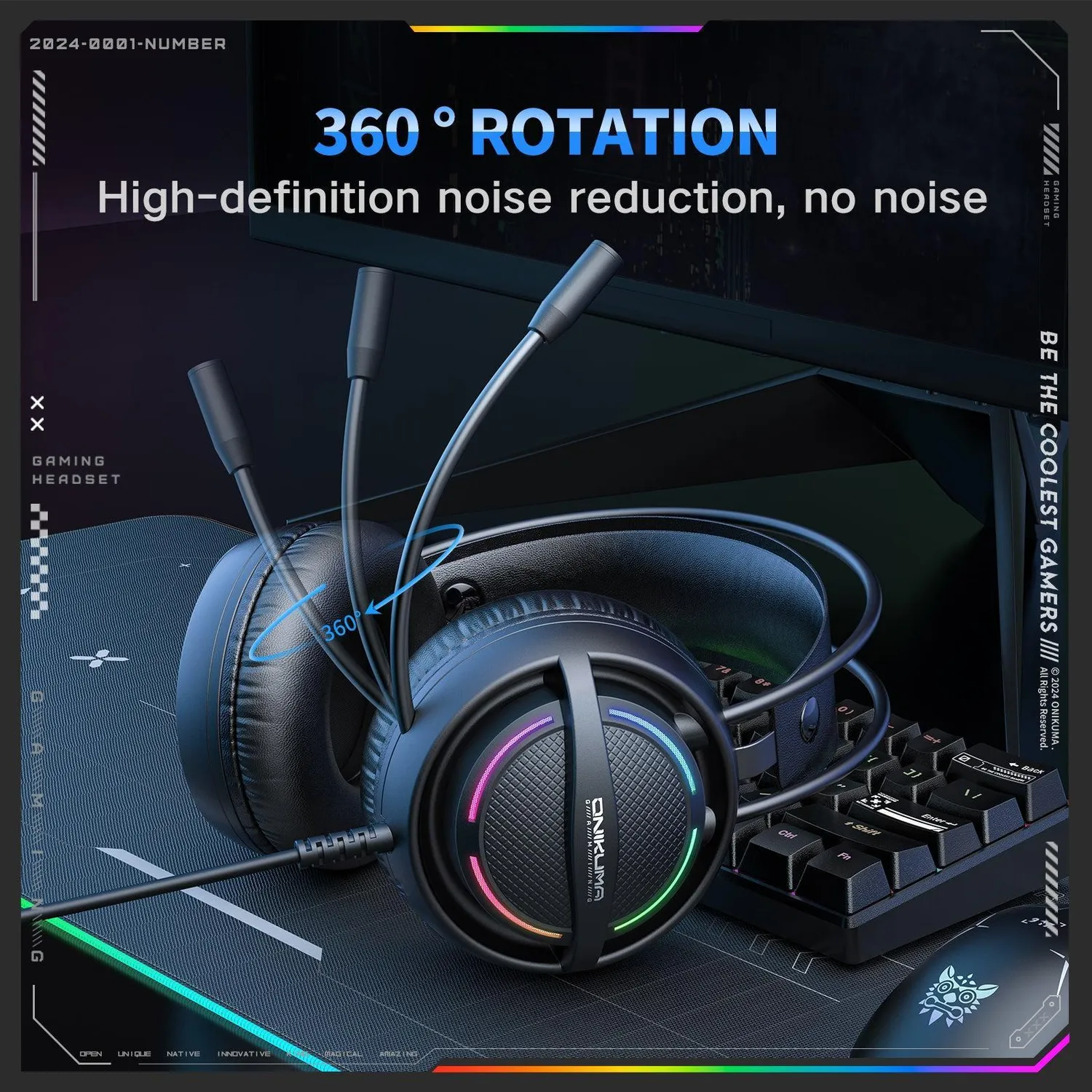 ONIKUMA X88 gaming headset zwart RGB 50mm