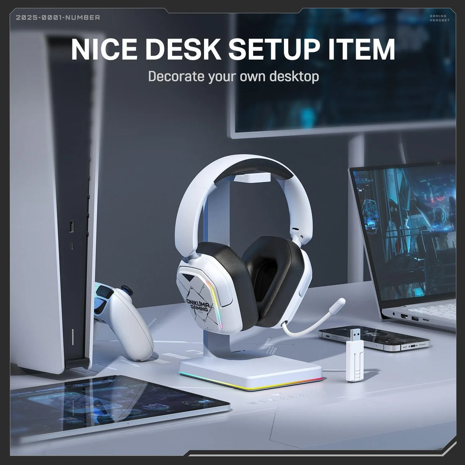 ONIKUMA GT883 gaming headset draadloos wit 60 uur