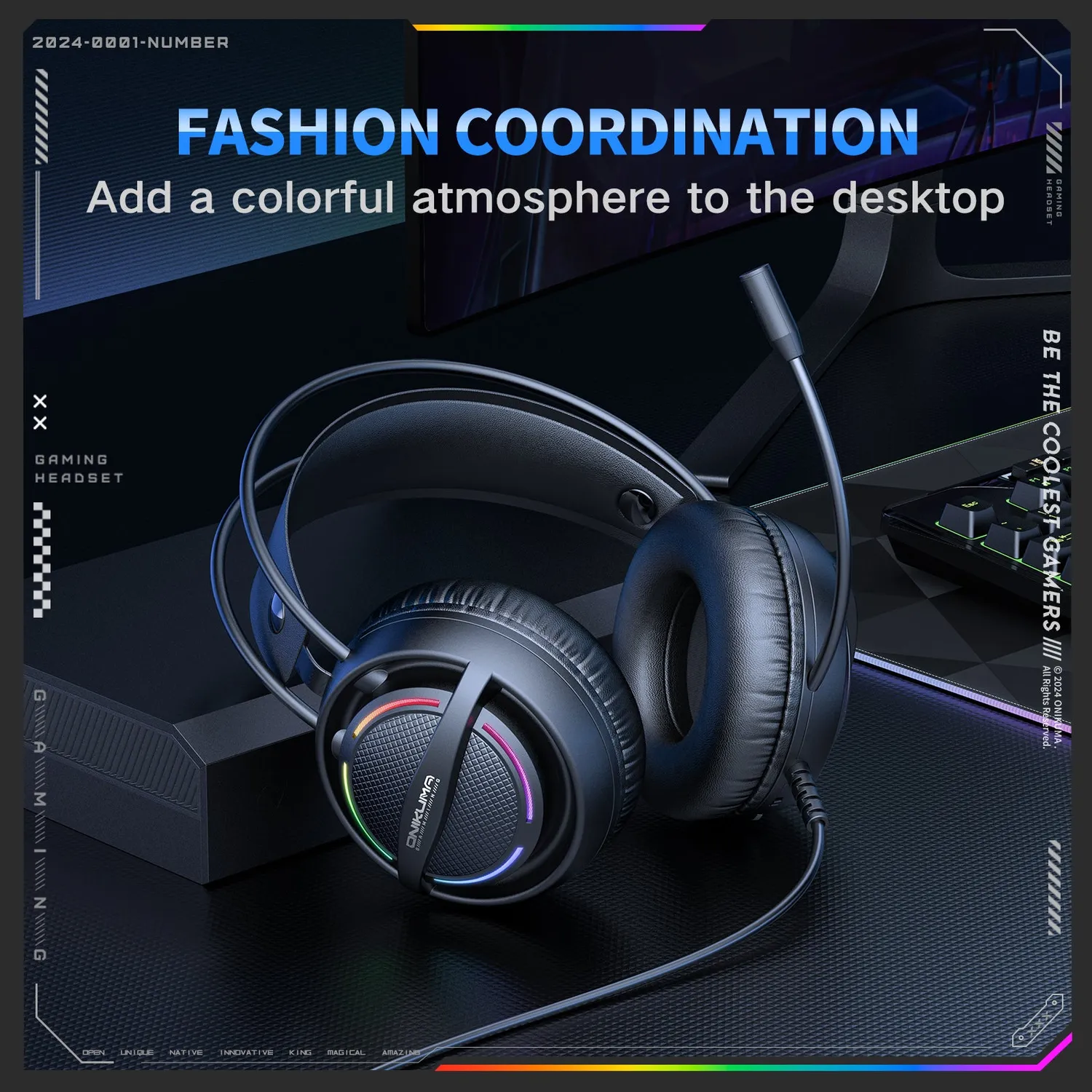 ONIKUMA X88 gaming headset zwart RGB 50mm